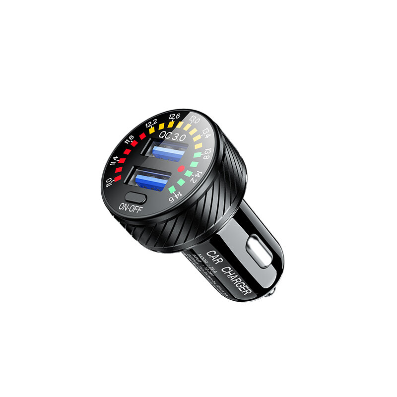 12-24V Dual QC USB-bil laddare QC3.0 snabbladdning med färgglad digital voltmeter switch för buss trailer RV båtar motor
