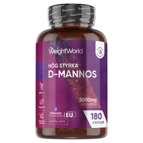 D-mannose 2000 mg, 180 kapslar - Kosttillskott för immunförsvaret och urinvägarna