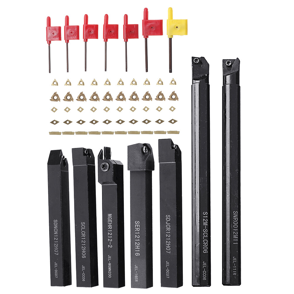 Drillpro CT-12 50st karbidinsatser med 7st 12mm skaft svarvarhållare DCMT070204 CCMT060204 MGMN200