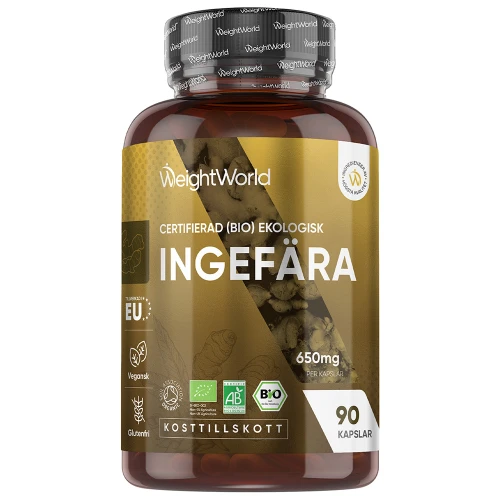 Ekologisk Ingefära 650 mg, 90 kapslar | Med naturliga ingredienser | Köp hos WeightWorld