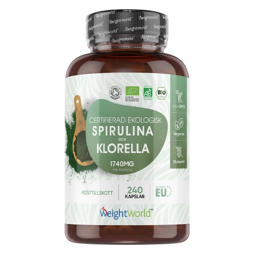 Ekologisk Spirulina & Chlorella 1500 mg, 180 kapslar - Veganskt alternativ till fiskolja med Omega-3