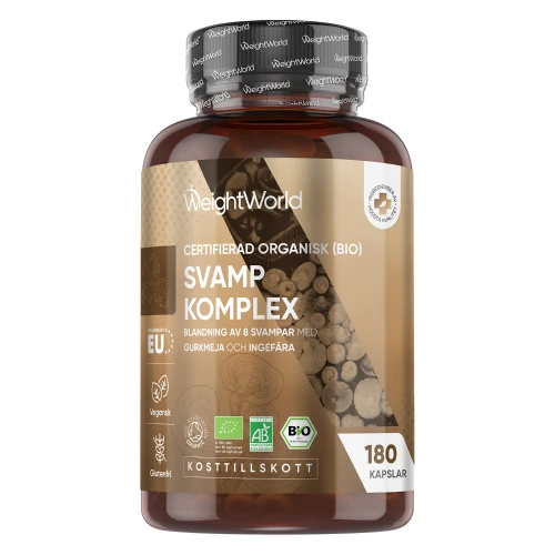 Ekologiska Svamp 180 kapslar med Igelkottsvamp, Reishisvamp, Igelkottaggsvamp, Sprängticka, Shiitakesvamp och Svampklubba