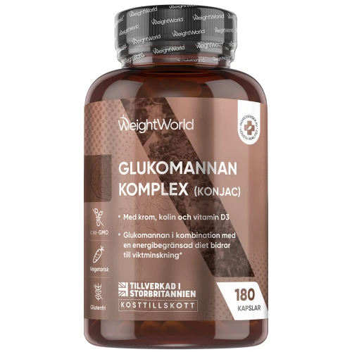 Glucomannan 3000 mg, 180 kapslar - 30 dagars rengöring med kostfiber - Med konjakrot, vitamin B3, D3 och krom