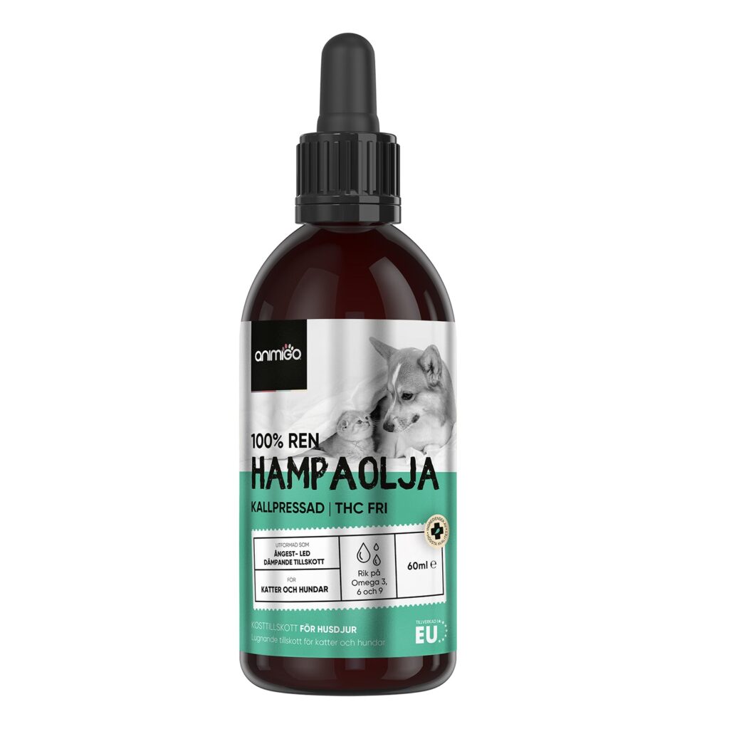 Hampaolja för hundar och katter, 60ml olja 1900 mg - Med Omega 3, -6 & -9