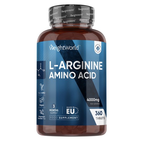 L-arginin 4000 mg, 360 tabletter - Kosttillskott med aminosyra - För återhämtning och muskeluppbyggnad
