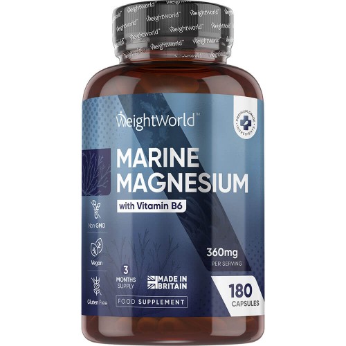 Magnesiumoxid med vitamin B6, marint ursprung 180 kapslar, 360 mg