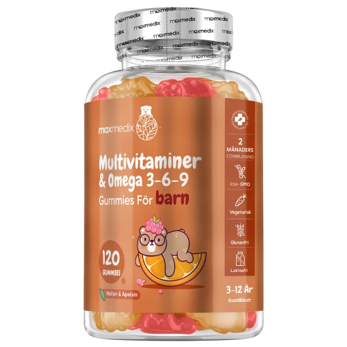 Multivitamin Vingummin för barn - 120 vingummin - Sockerfria vitaminvingummin för barn