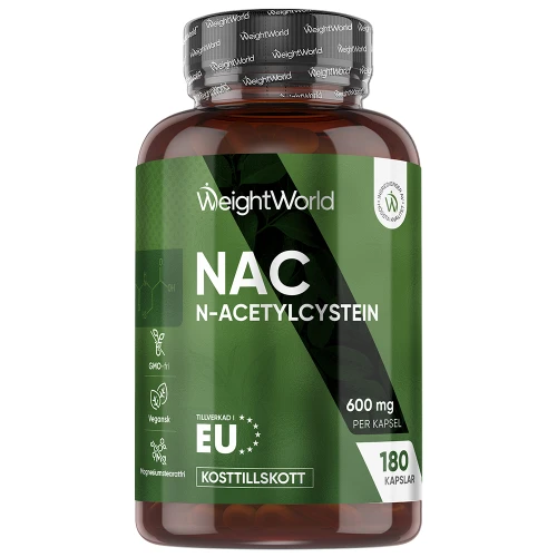 N-acetylcystein (NAC), 600 mg, 180 kapslar | Vegansk aminosyra | Köp hos WeightWorld