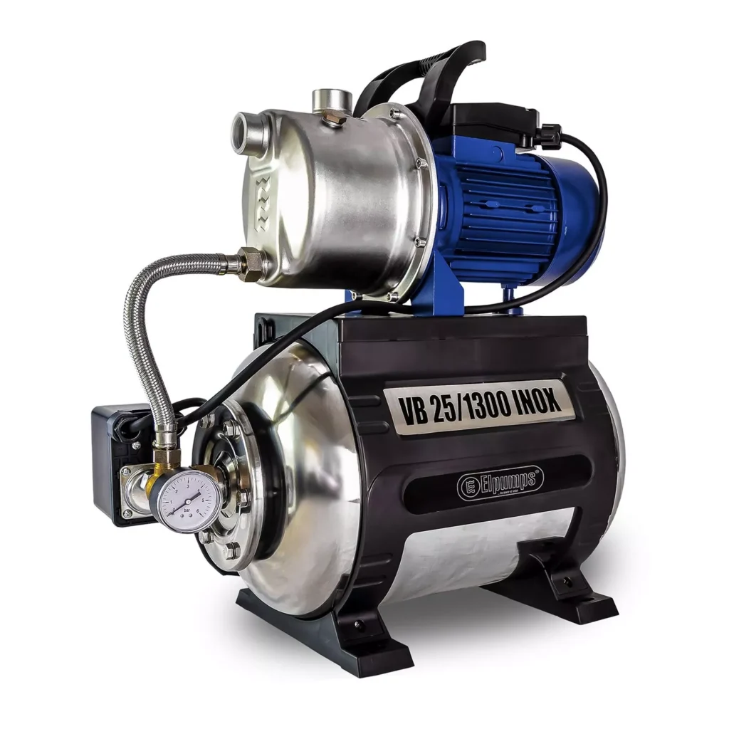 VB 25/1300 INOX Hydroforpump, med impeller, hölje och trycktank i rostfritt INOX-stål, 1300 W, 5.400 l/h, 4,8 bar, 25 L
