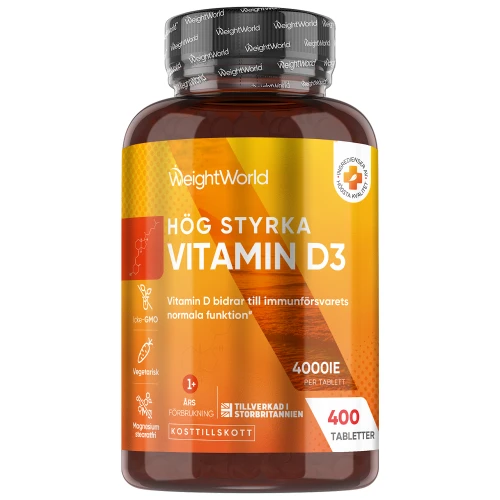 Vitamin D3 100 mcg (4000IU), 400 tabletter | För skelett och immunförsvar | Köp hos WeightWorld