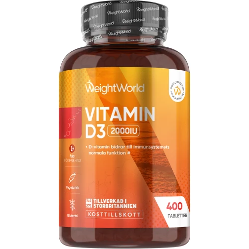 D3-vitamin 2000IU, 400 tabletter | För skelett och immunförsvar | Köp hos WeightWorld