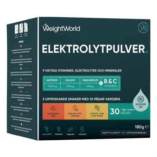 Elektrolytpulver, 30 påsar | Med 3 elektrolyter samt C-vitamin | Köp hos WeightWorld