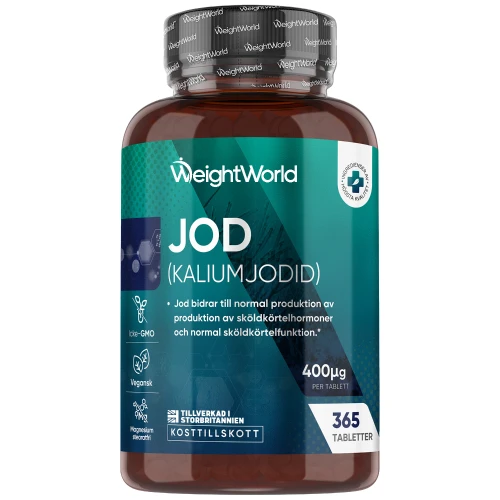 Jod tillskott - 400 mcg 365 tabletter - Naturliga kaliumjodid tabletter - Vegan - Weightworld