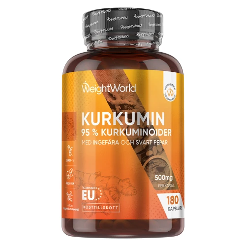 Köp Kurkumin Kapslar 500 mg, 180 st | Med ingefära och svartpeppar | Köp hos WeightWorld