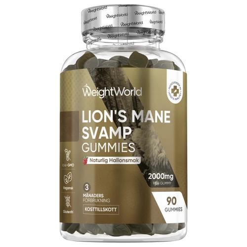 Köp Lejonmansvamp Gummies 2000 mg, 90 st | God hallonsmak | WeightWorld