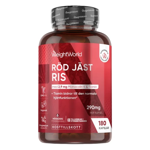 Röda Jäst Ris 290 mg, 180 kapslar - kosttillskott för hjärthälsa & normal kolesterolnivå