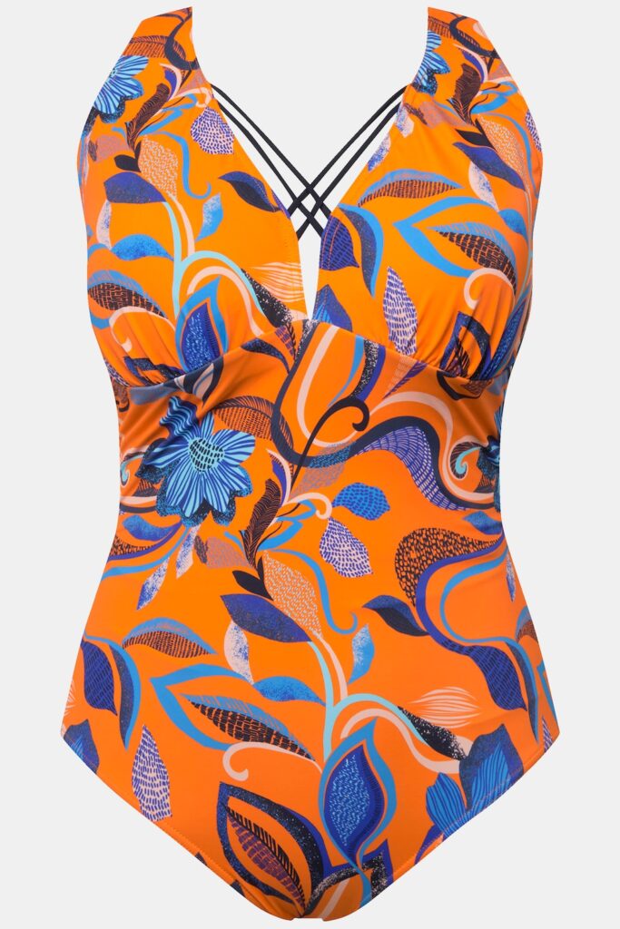 Stora storlekar Baddräkt med blomprint, Dam, orange, storlek: 60, Polyester/Syntetfibrer/Elastan, Ulla Popken