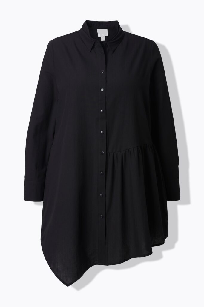 Stora storlekar Lång blus, Dam, svart, storlek: 50/52, Bomull, Ulla Popken