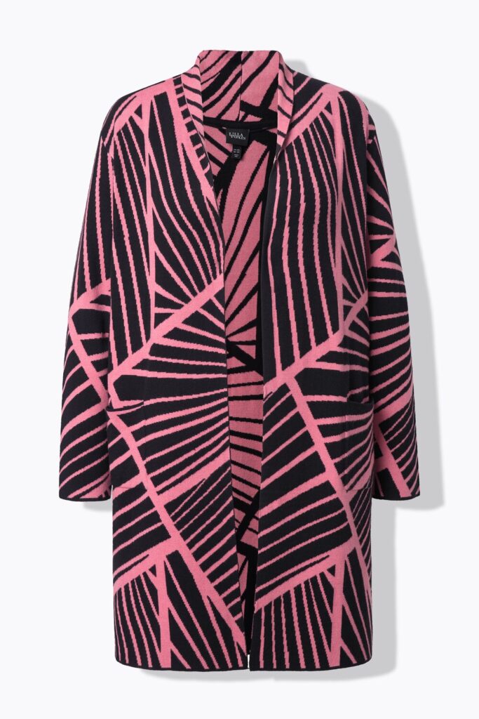 Stora storlekar Lång stickad kofta, Dam, rosa, storlek: 50/52, Viskos/Polyester/Syntetfibrer, Ulla Popken