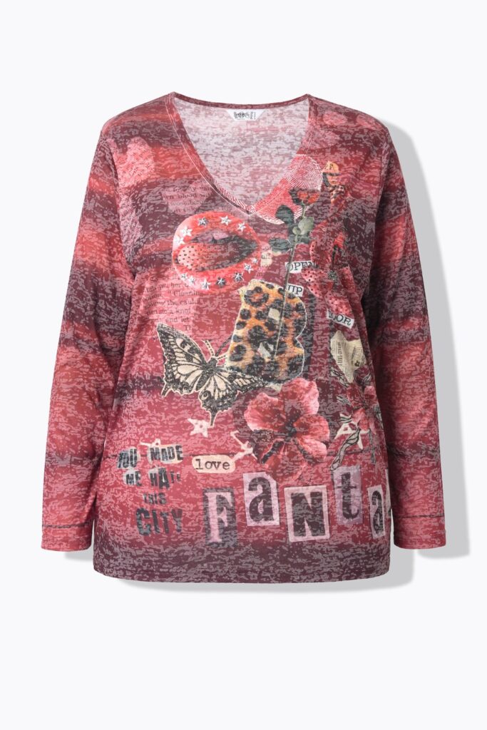 Stora storlekar Långärmad topp, Dam, röd, storlek: 48, Polyester/Viskos, Angel of Style