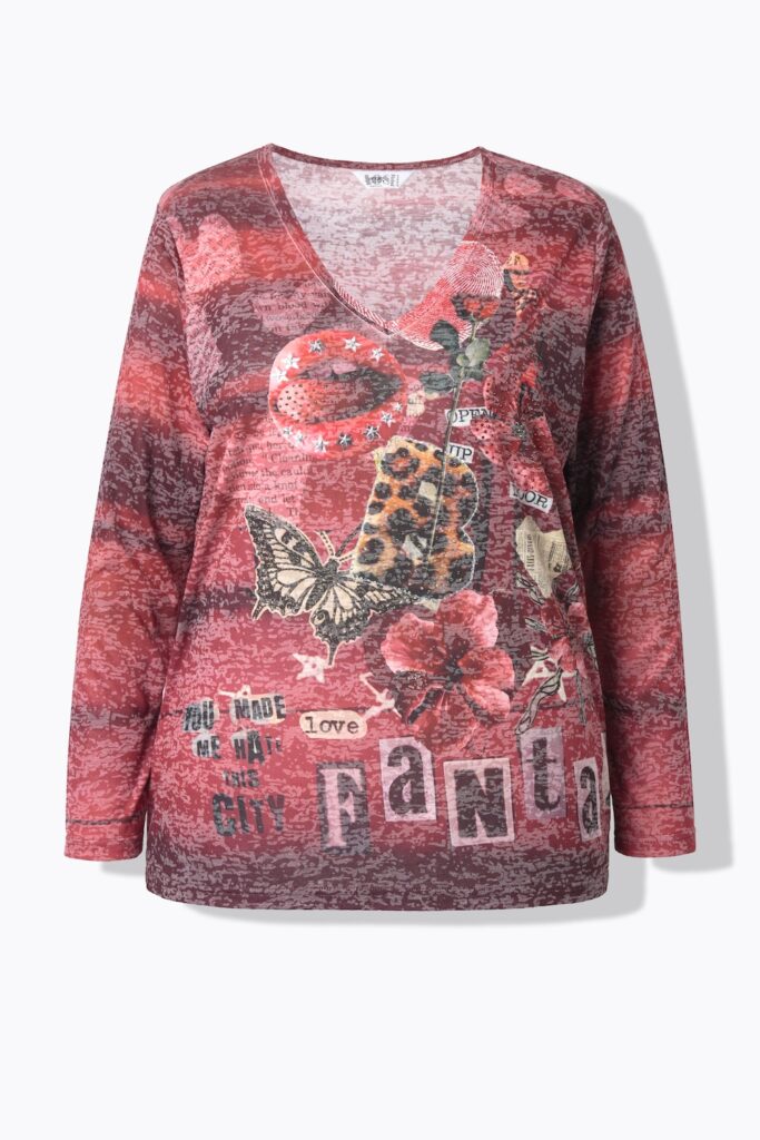 Stora storlekar Långärmad topp, Dam, röd, storlek: 52, Polyester/Viskos, Angel of Style
