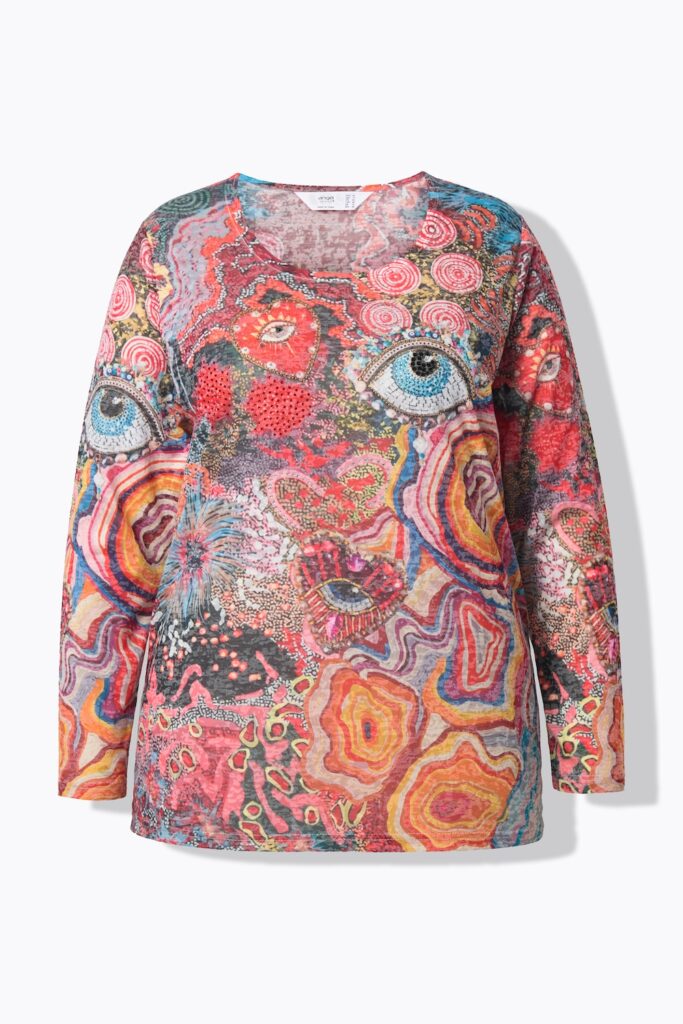 Stora storlekar Långärmad topp, Dam, vit, storlek: 50, Polyester/Viskos, Angel of Style