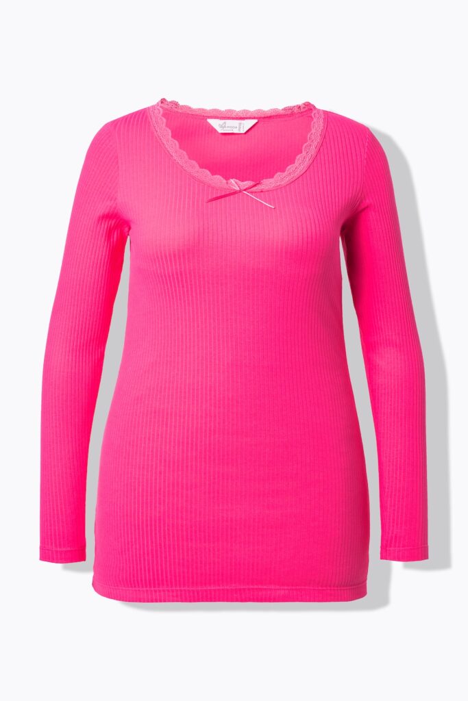 Stora storlekar Ribbad topp, Dam, rosa, storlek: 48, Bomull, Mia Moda
