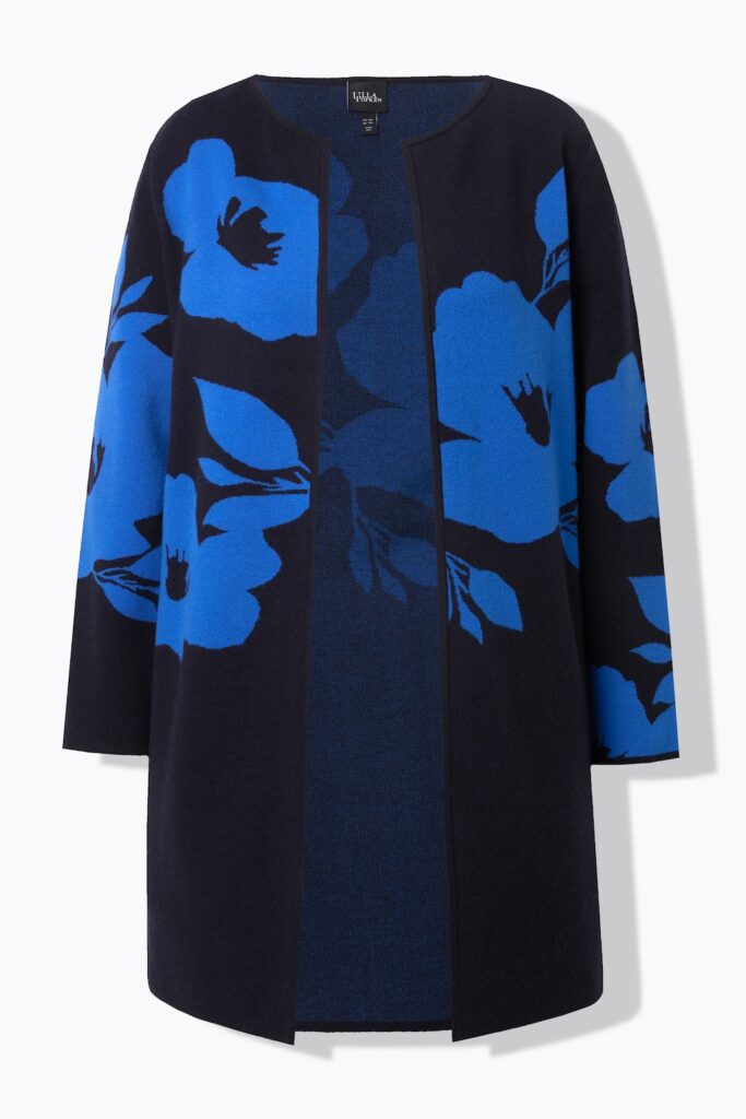 Stora storlekar Stickad kofta, Dam, blå, storlek: 50/52, Viskos/Polyester/Syntetfibrer, Ulla Popken