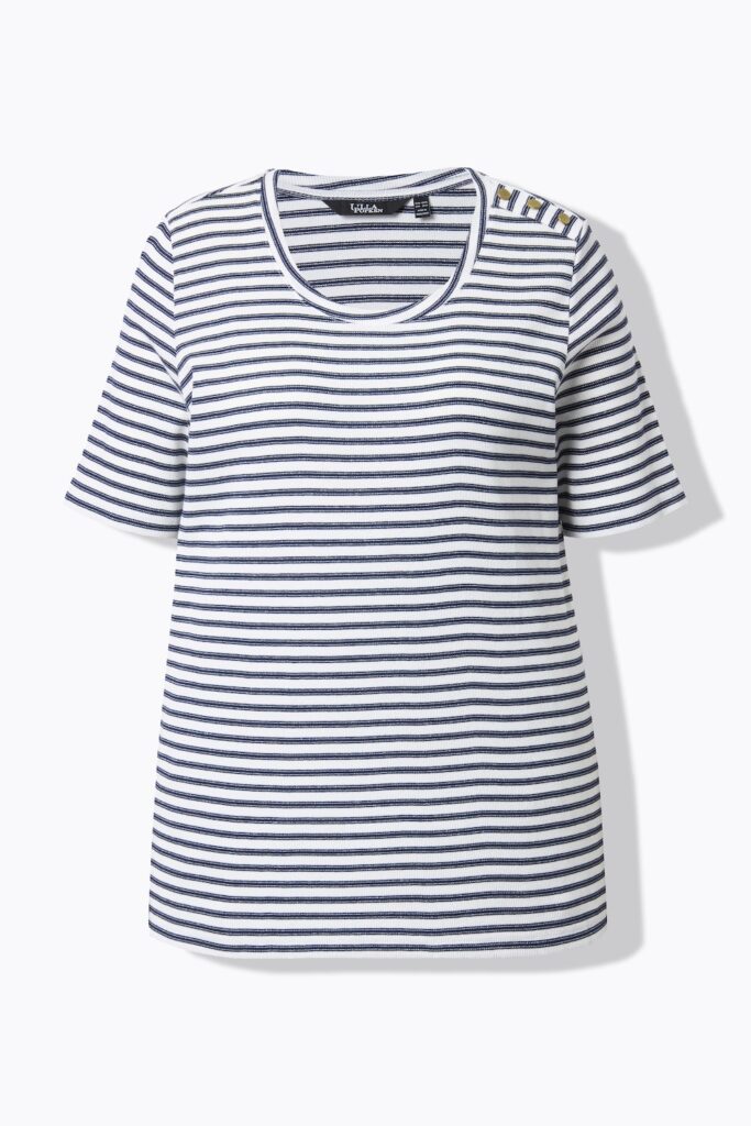 Stora storlekar T-shirt, Dam, blå, storlek: 58/60, Bomull/Metalliska fibrer, Ulla Popken