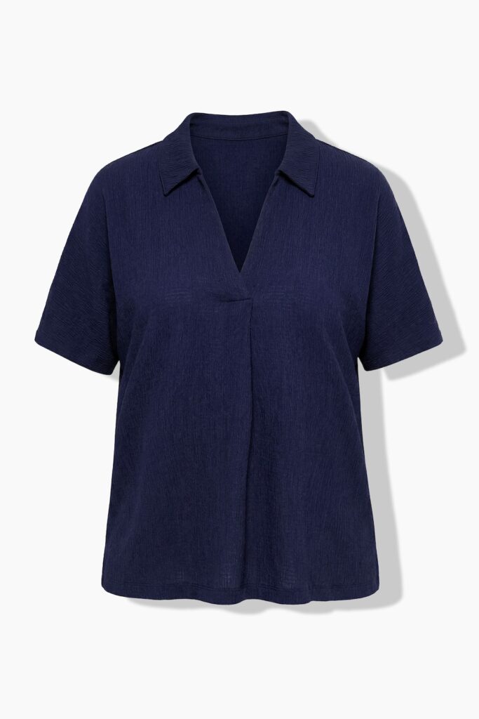 Stora storlekar T-shirt i ribbad jersey med omlottlook, Dam, blå, storlek: 54/56, Polyester, Ulla Popken