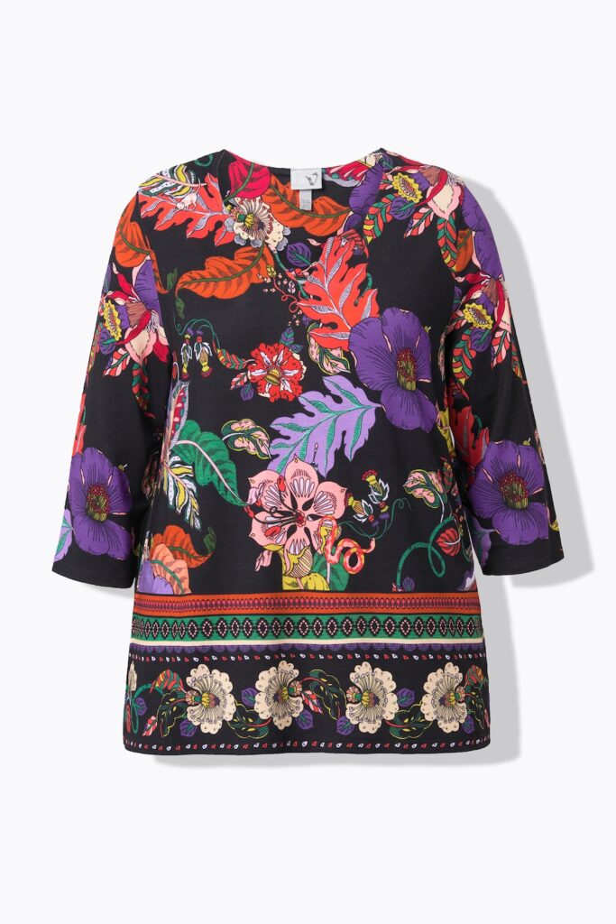 Stora storlekar Topp i A-linjemodell med lantligt print, Dam, orange, storlek: 58/60, Viskos, Ulla Popken